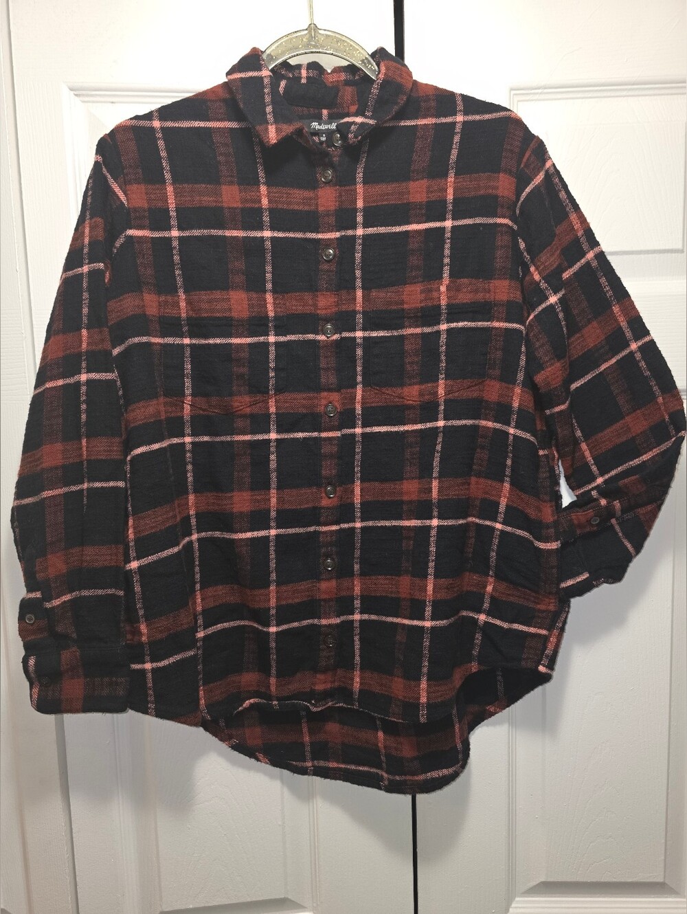 Madewell Heavyweight 100% Cotton Black Plaid Flannel With Pockets Size S